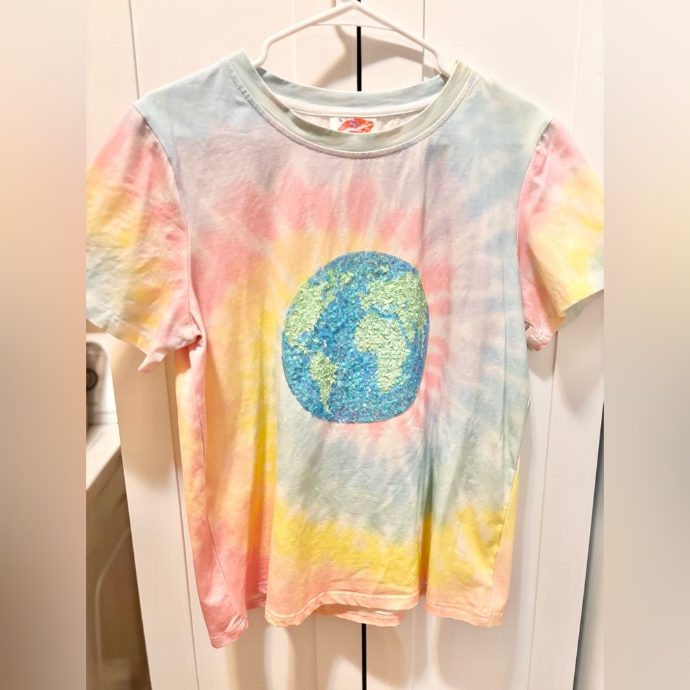 Women’s Tie-Dye Sequin Earth Graphic Tee - Pastel Multi